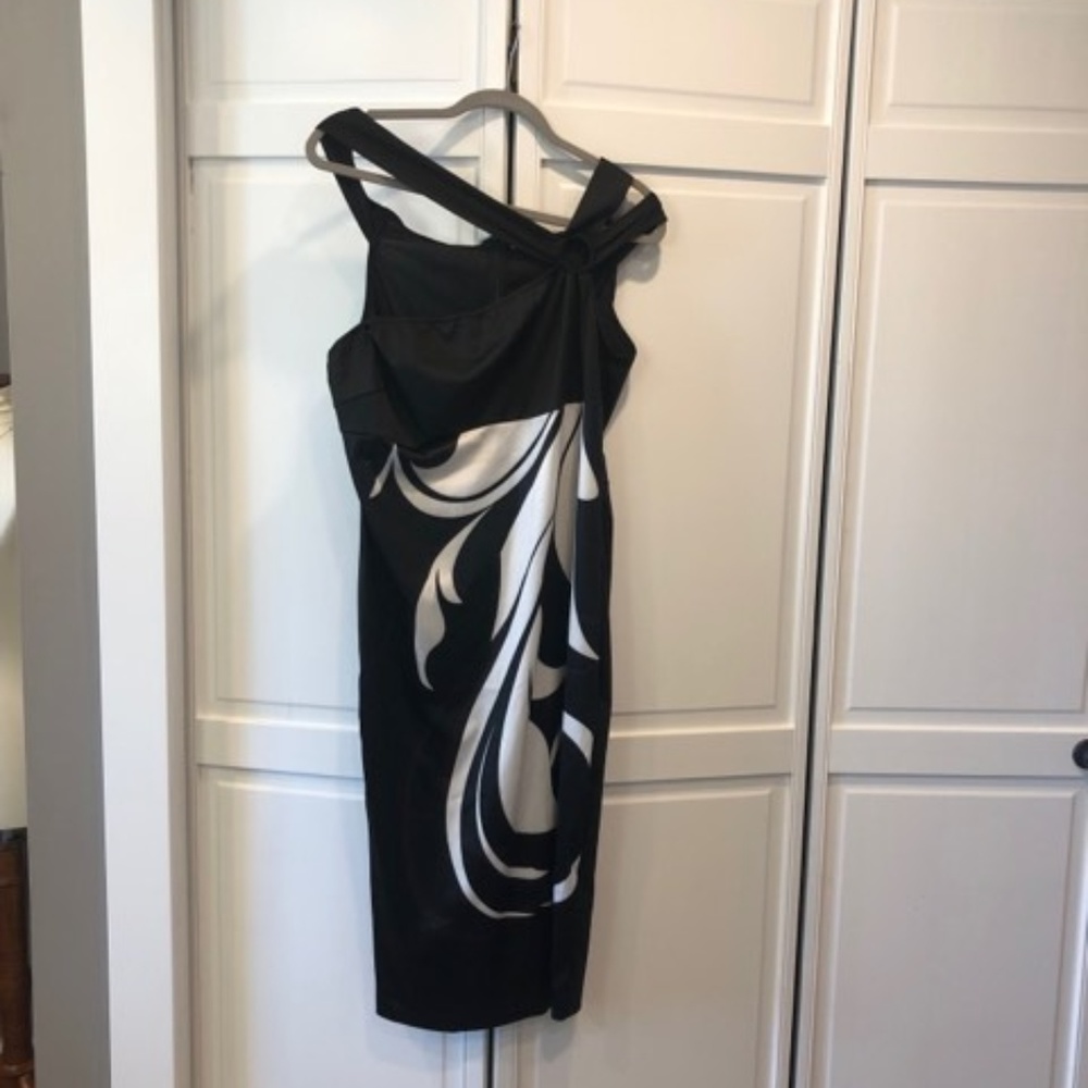 Black/white asymetrical strap dress